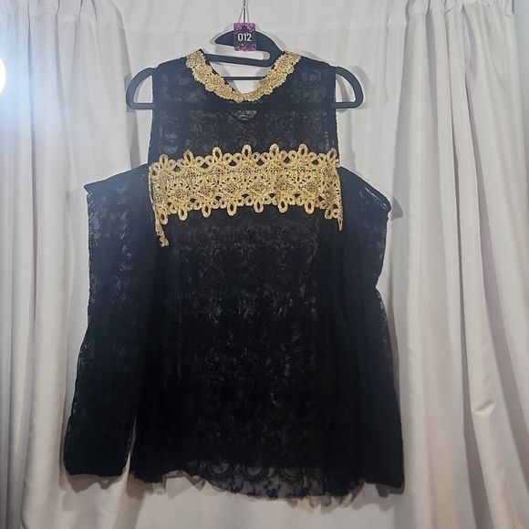 Cato Tops - Elegant Black and Gold Lace Top
